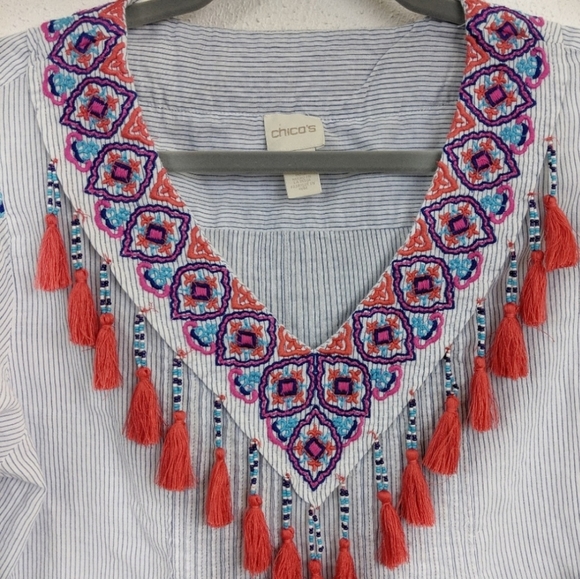 Chicos pinstriped blouse sz 1 - Picture 2 of 5